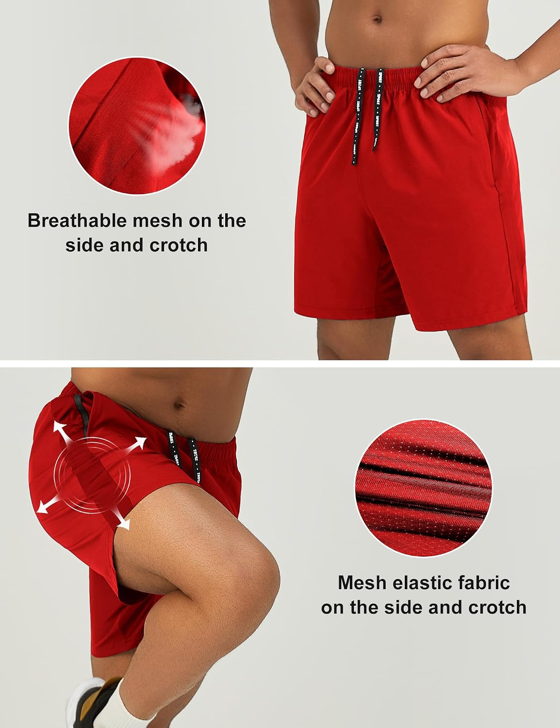 Mens 7'' Lightweight Athletic Shorts Quick Dry Gym Workout Running Shorts with Zipper Pockets