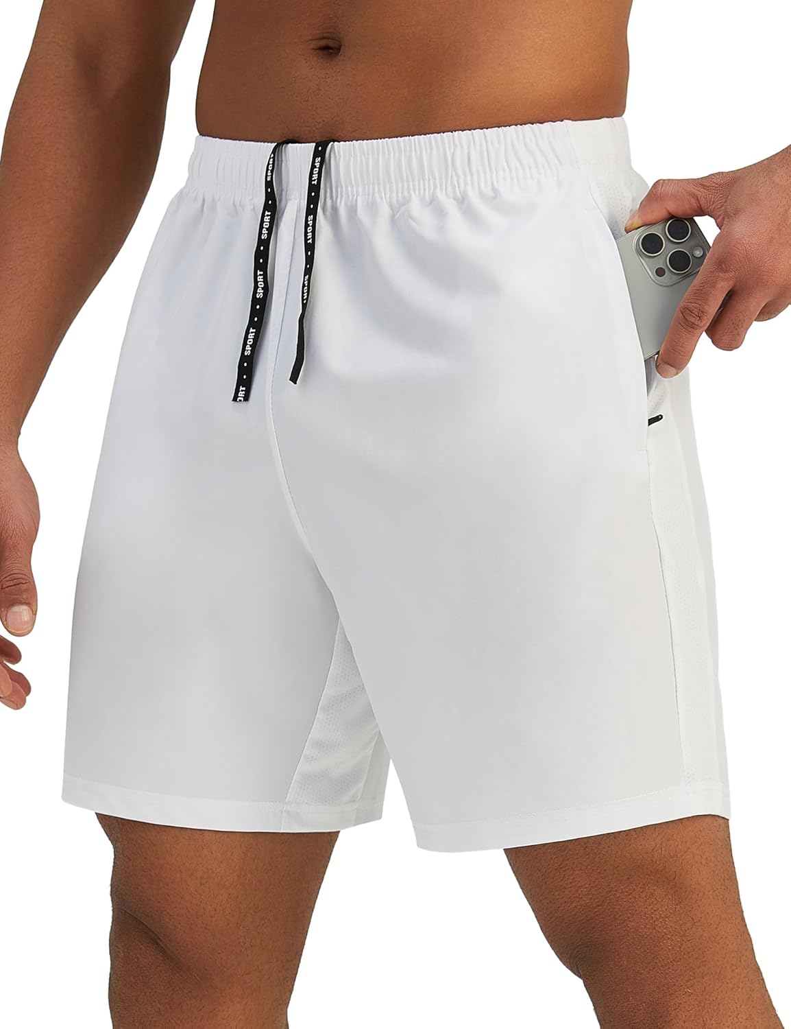 Mens 7'' Lightweight Athletic Shorts Quick Dry Gym Workout Running Shorts with Zipper Pockets