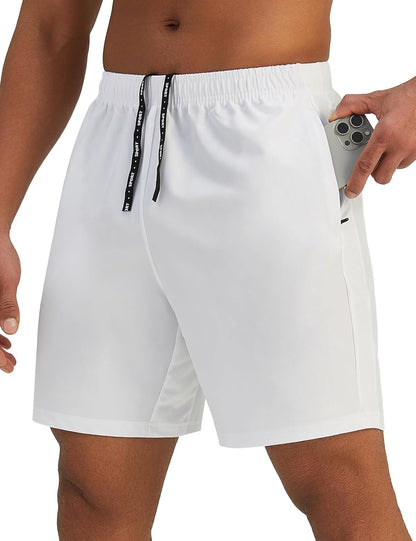 Mens 7'' Lightweight Athletic Shorts Quick Dry Gym Workout Running Shorts with Zipper Pockets
