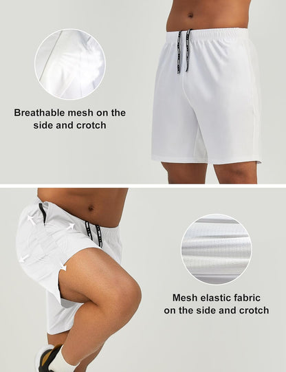 Mens 7'' Lightweight Athletic Shorts Quick Dry Gym Workout Running Shorts with Zipper Pockets