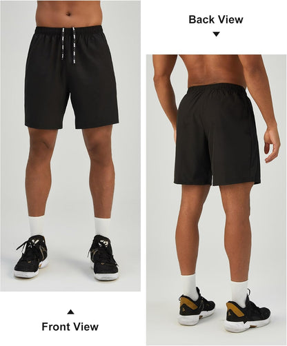 Mens 7'' Lightweight Athletic Shorts Quick Dry Gym Workout Running Shorts with Zipper Pockets