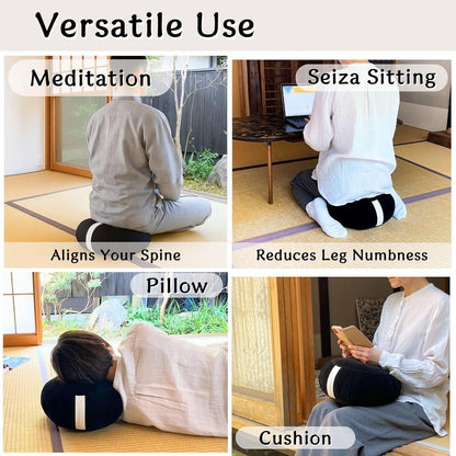 Zafu Meditation Cushion Japan Made | Authentic Zen Temple Style Zazen Seat – Firm Kapok Filling for Mindfulness, Yoga & Posture Support For Adults
