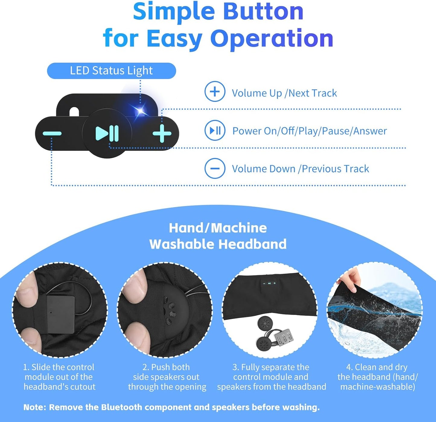 Sleep Headphones Bluetooth 6.0 Headband for Side Sleeper (Black)