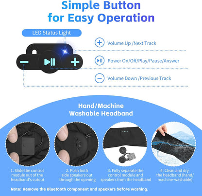 Sleep Headphones Bluetooth 6.0 Headband for Side Sleeper (Black)