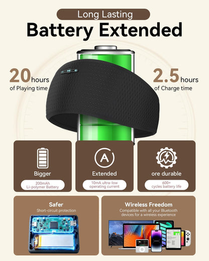 Sleep Headphones Bluetooth 6.0 Headband for Side Sleeper (Black)