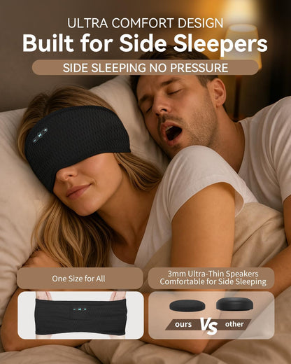 Sleep Headphones Bluetooth 6.0 Headband for Side Sleeper (Black)