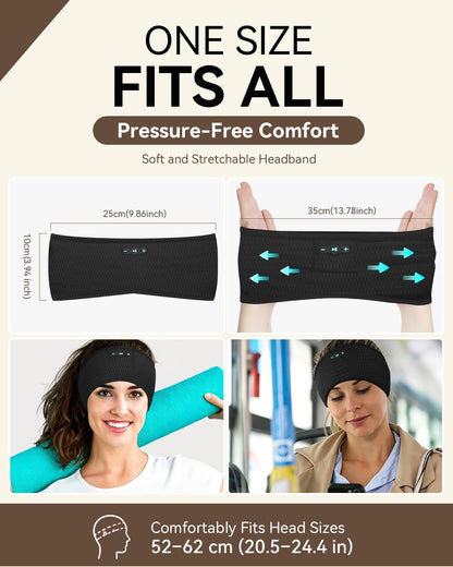 Sleep Headphones Bluetooth 6.0 Headband for Side Sleeper (Black)