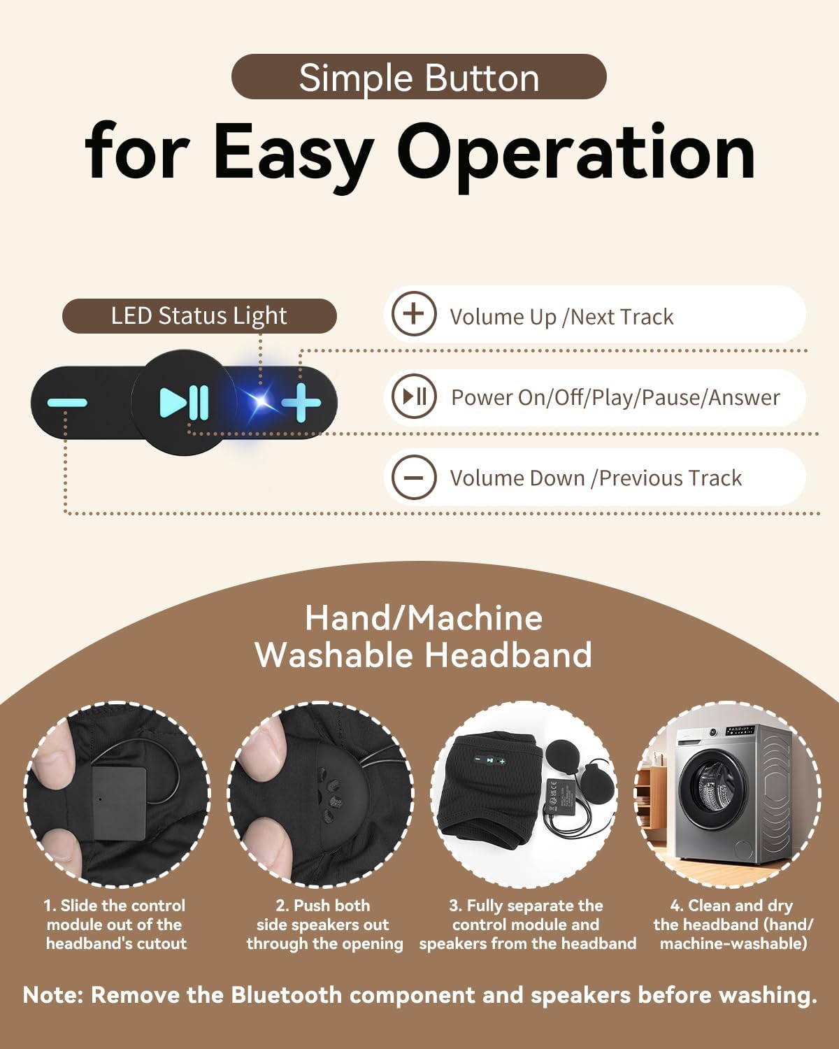 Sleep Headphones Bluetooth 6.0 Headband for Side Sleeper (Black)