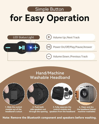 Sleep Headphones Bluetooth 6.0 Headband for Side Sleeper (Black)