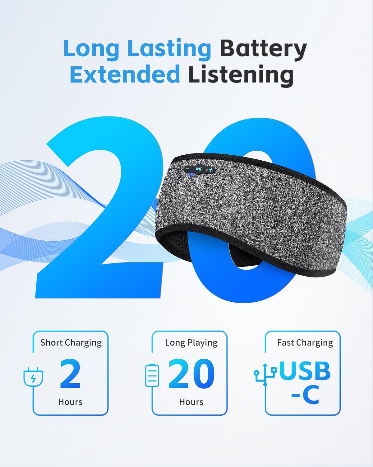 Sleep Headphones Bluetooth 6.0 Headband for Side Sleeper (Black)
