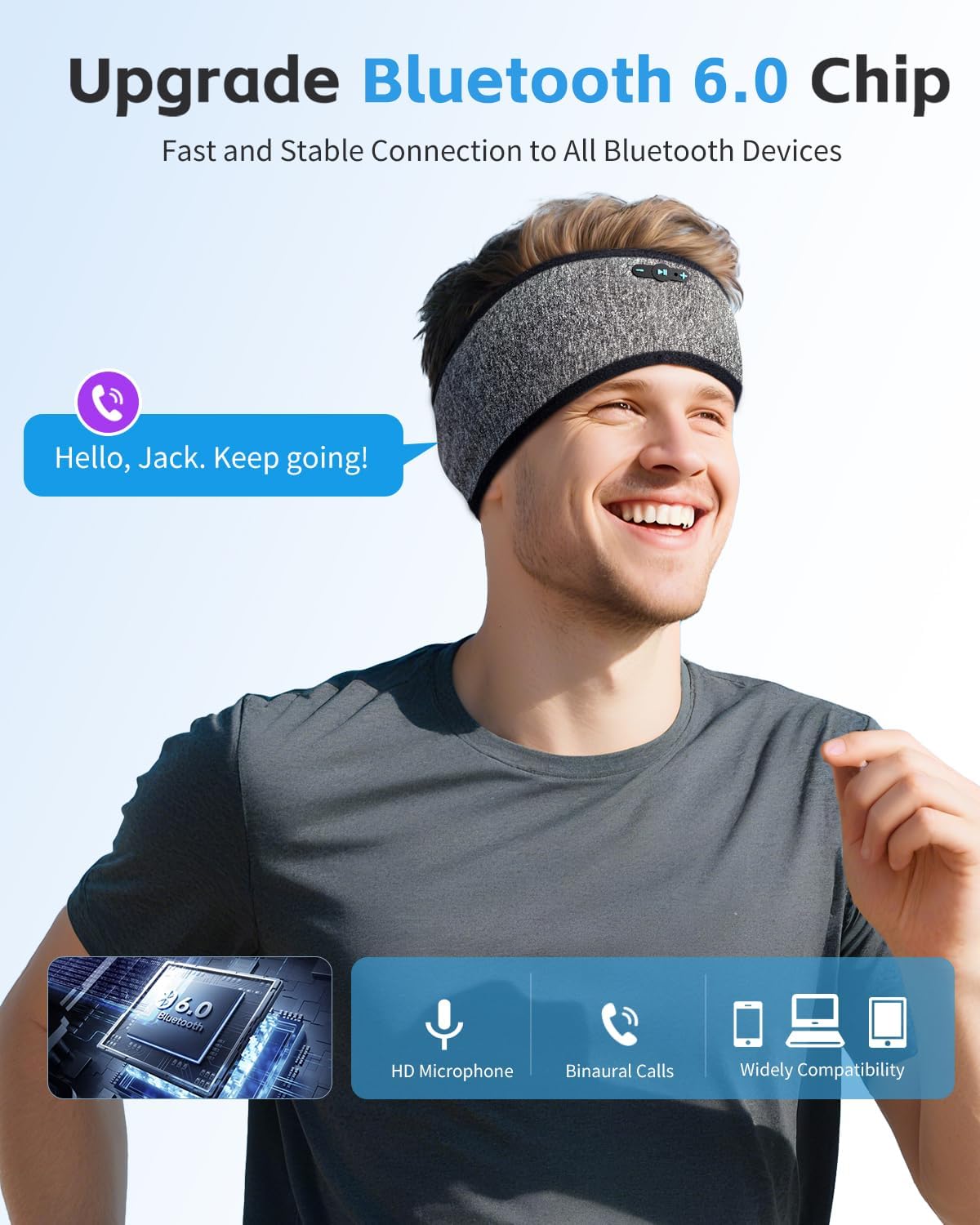 Sleep Headphones Bluetooth 6.0 Headband for Side Sleeper (Black)