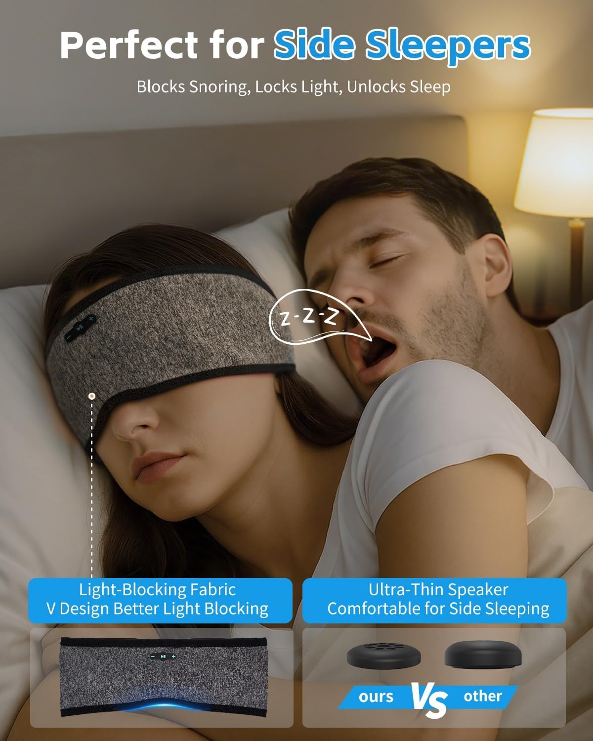 Sleep Headphones Bluetooth 6.0 Headband for Side Sleeper (Black)