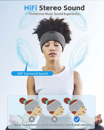 Sleep Headphones Bluetooth 6.0 Headband for Side Sleeper (Black)
