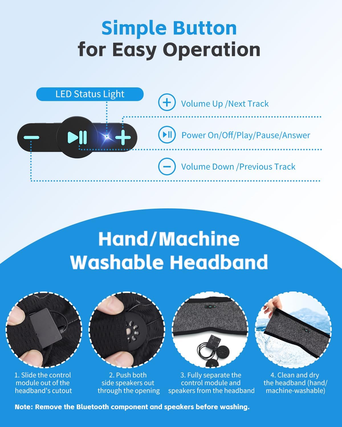 Sleep Headphones Bluetooth 6.0 Headband for Side Sleeper (Black)
