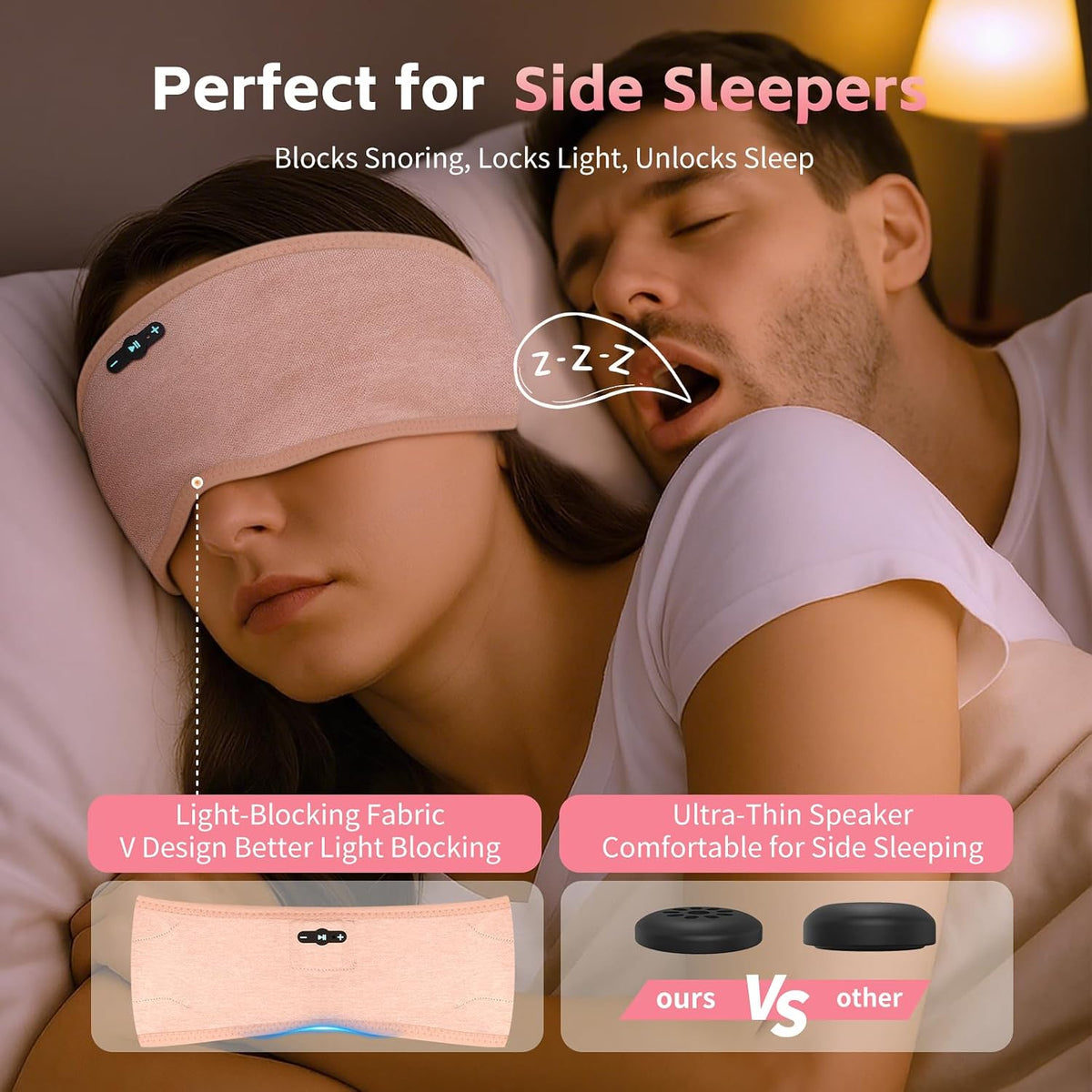 Sleep Headphones Bluetooth 6.0 Headband for Side Sleeper (Black)