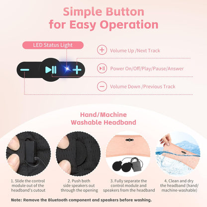 Sleep Headphones Bluetooth 6.0 Headband for Side Sleeper (Black)