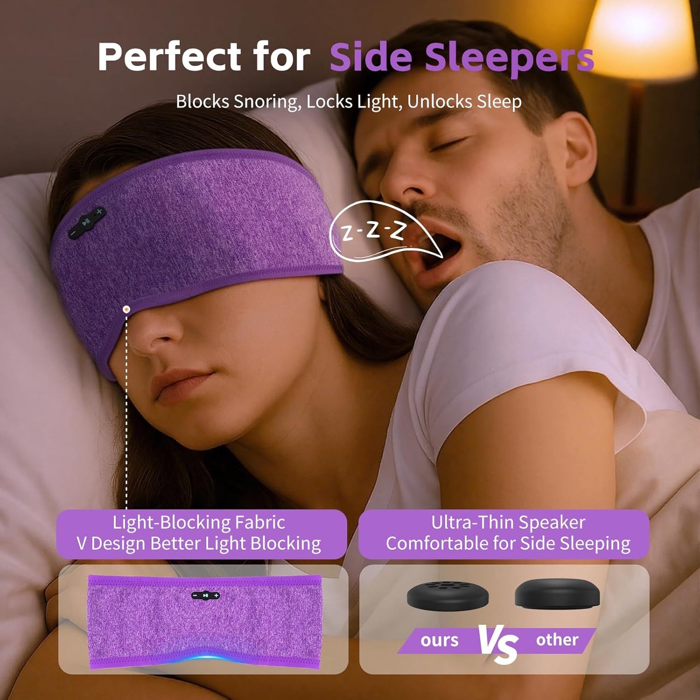 Sleep Headphones Bluetooth 6.0 Headband for Side Sleeper (Black)