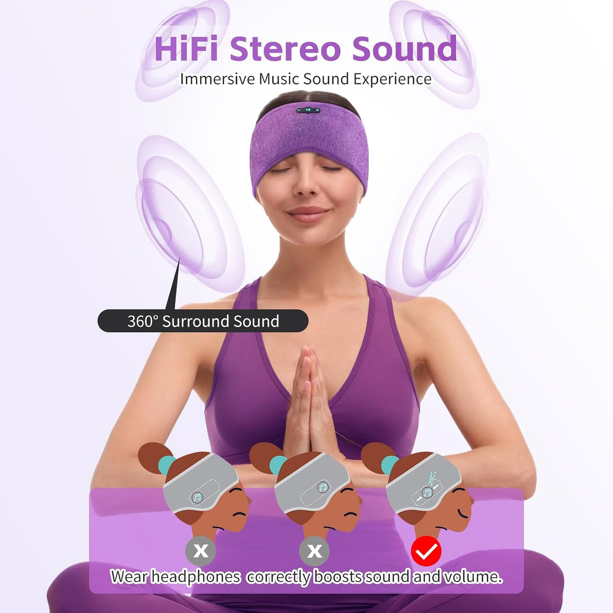 Sleep Headphones Bluetooth 6.0 Headband for Side Sleeper (Black)