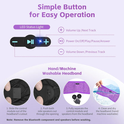 Sleep Headphones Bluetooth 6.0 Headband for Side Sleeper (Black)