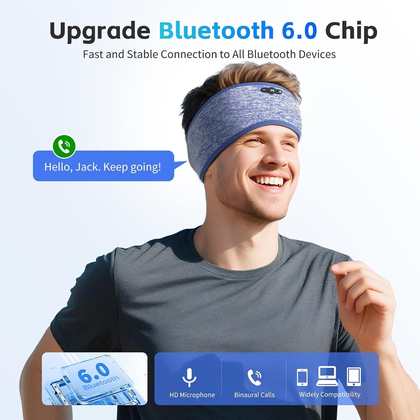 Sleep Headphones Bluetooth 6.0 Headband for Side Sleeper (Black)