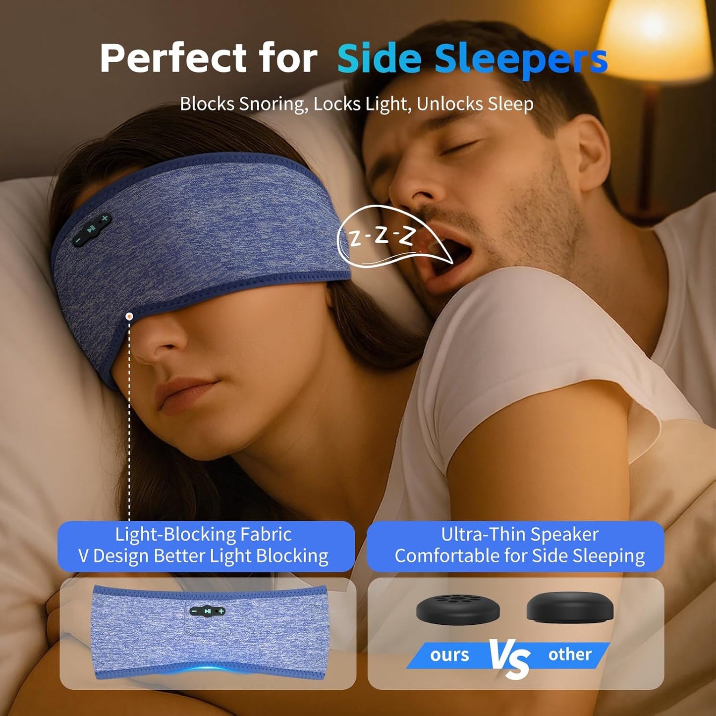 Sleep Headphones Bluetooth 6.0 Headband for Side Sleeper (Black)