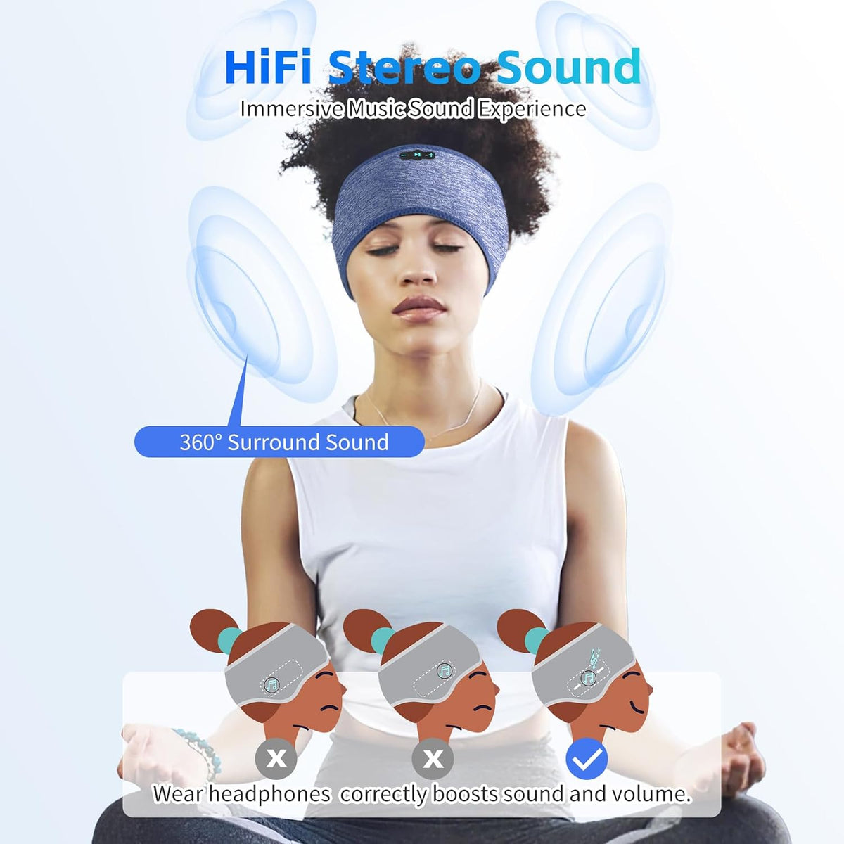 Sleep Headphones Bluetooth 6.0 Headband for Side Sleeper (Black)
