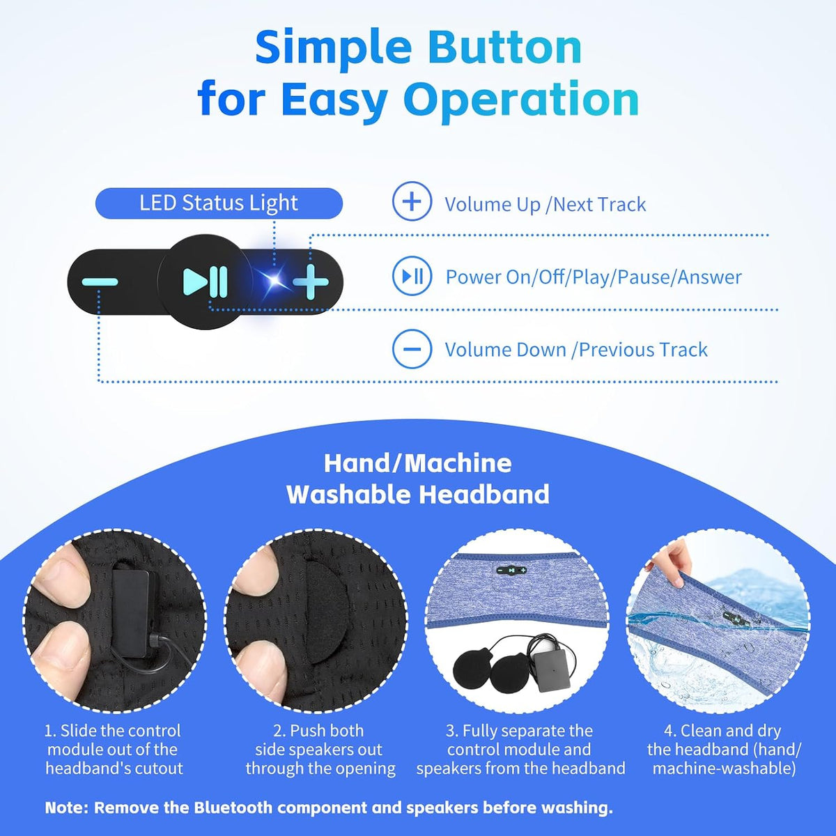 Sleep Headphones Bluetooth 6.0 Headband for Side Sleeper (Black)