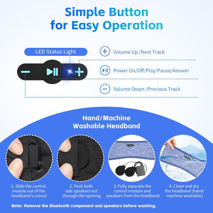 Sleep Headphones Bluetooth 6.0 Headband for Side Sleeper (Black)