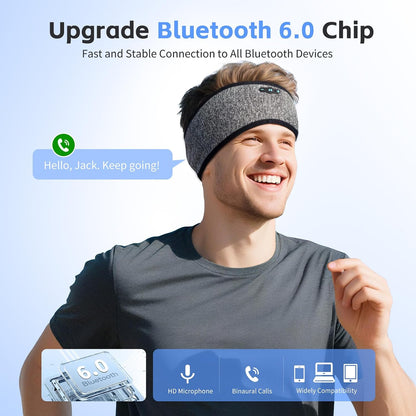 Sleep Headphones Bluetooth 6.0 Headband for Side Sleeper (Black)