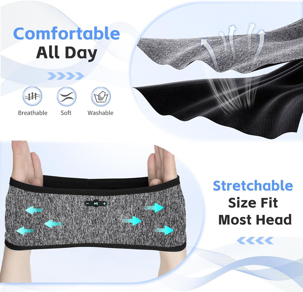 Sleep Headphones Bluetooth 6.0 Headband for Side Sleeper (Black)