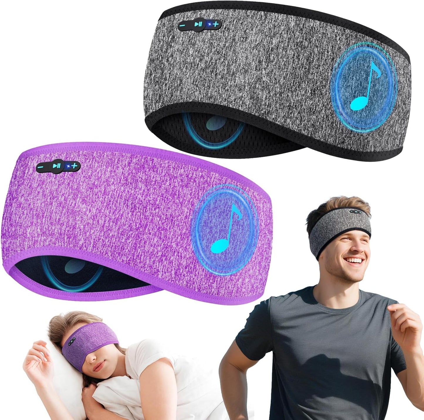 Sleep Headphones Bluetooth 6.0 Headband for Side Sleeper (Black)