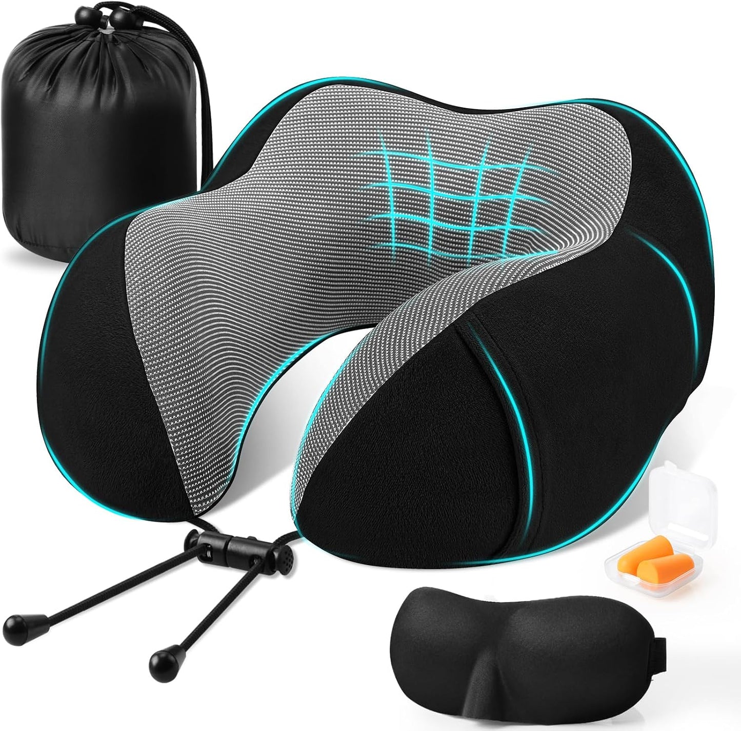 Neck Pillow for Airplanes, Memory Foam Travel Pillow, Black
