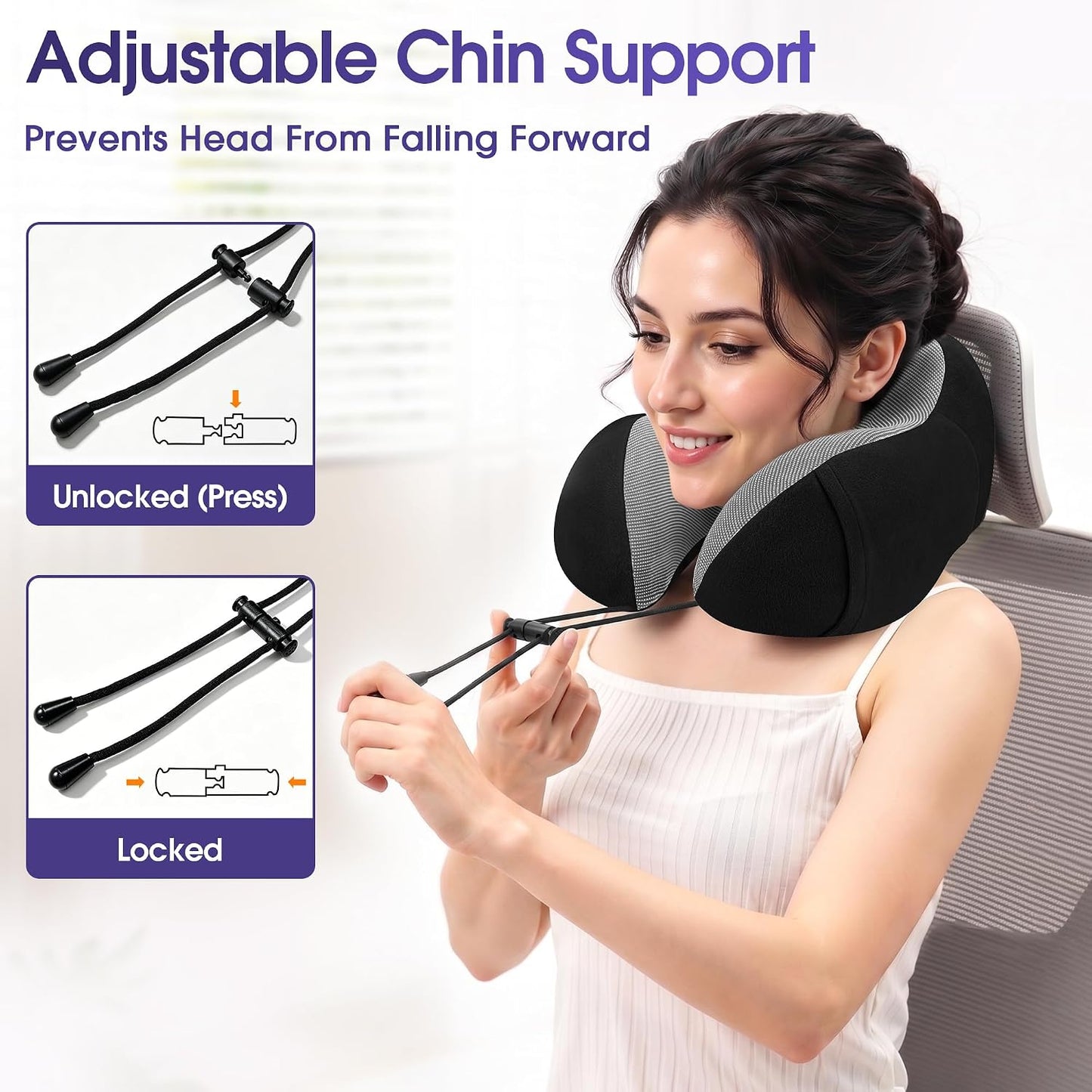 Neck Pillow for Airplanes, Memory Foam Travel Pillow, Black