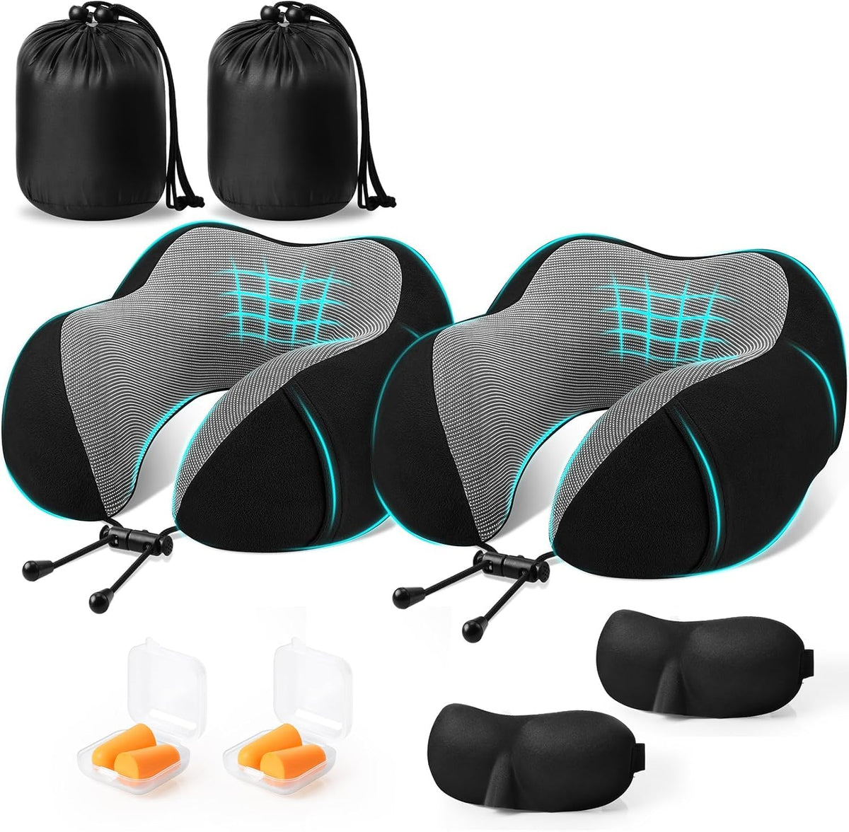 Neck Pillow for Airplanes, Memory Foam Travel Pillow, Black