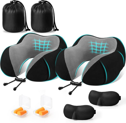 Neck Pillow for Airplanes, Memory Foam Travel Pillow, Black