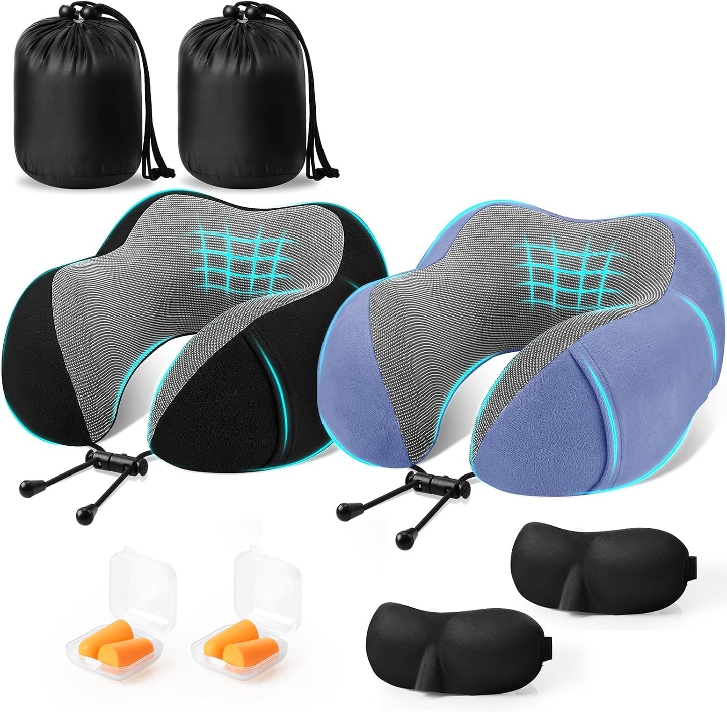Neck Pillow for Airplanes, Memory Foam Travel Pillow, Black