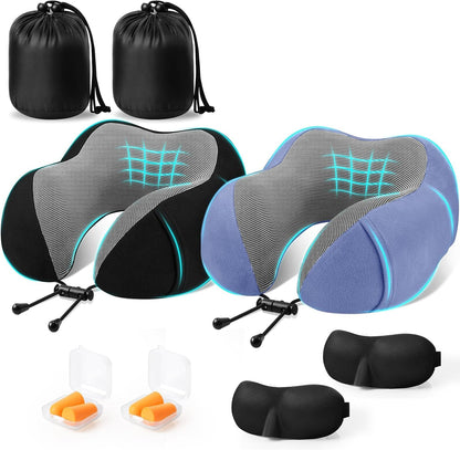 Neck Pillow for Airplanes, Memory Foam Travel Pillow, Black