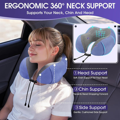 Neck Pillow for Airplanes, Memory Foam Travel Pillow, Black
