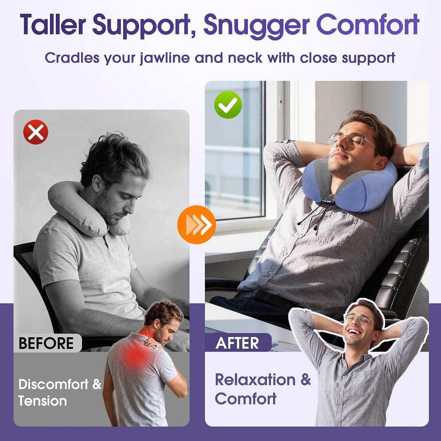 Neck Pillow for Airplanes, Memory Foam Travel Pillow, Black