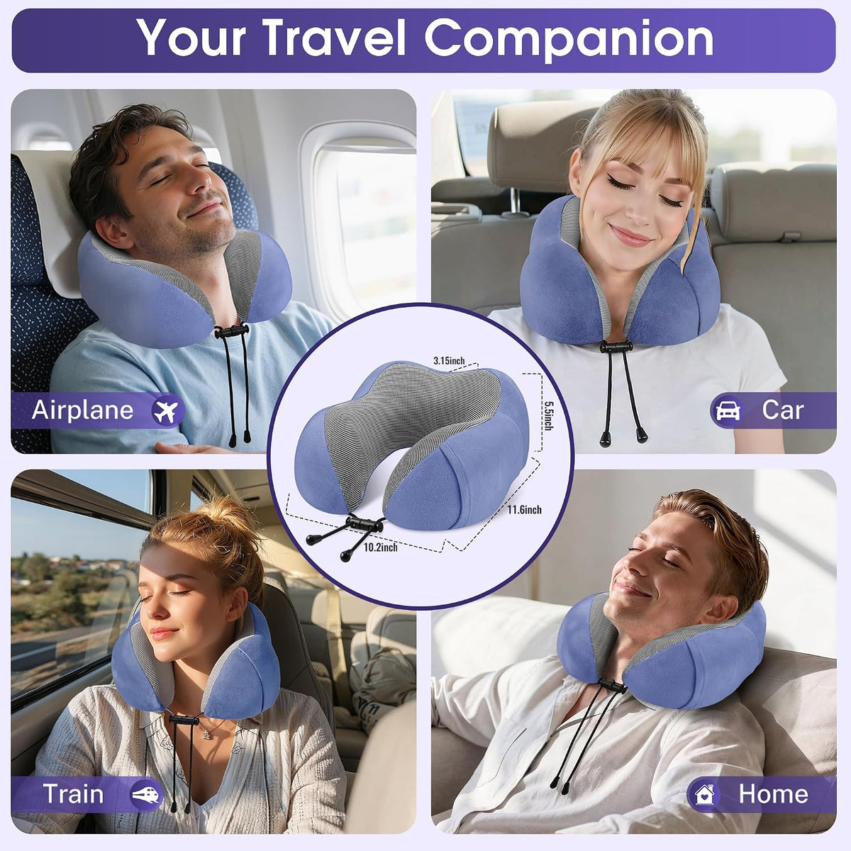 Neck Pillow for Airplanes, Memory Foam Travel Pillow, Black