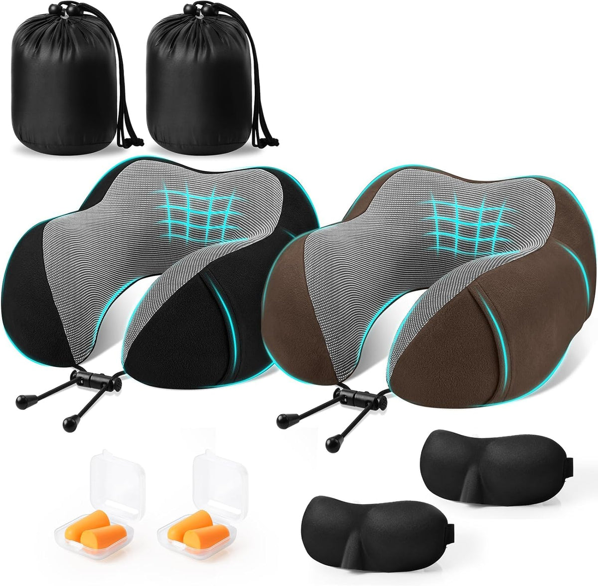 Neck Pillow for Airplanes, Memory Foam Travel Pillow, Black