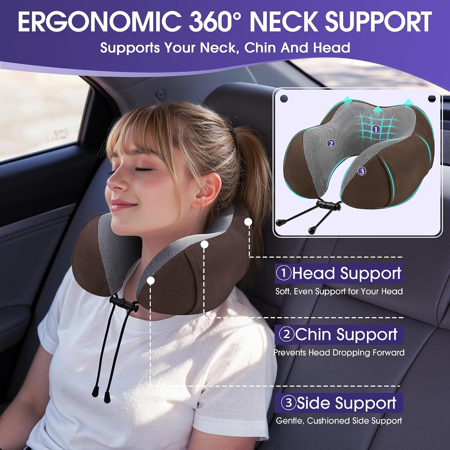 Neck Pillow for Airplanes, Memory Foam Travel Pillow, Black