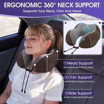 Neck Pillow for Airplanes, Memory Foam Travel Pillow, Black