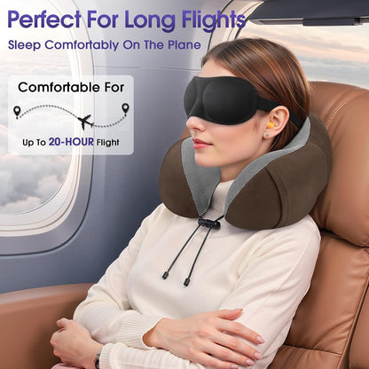Neck Pillow for Airplanes, Memory Foam Travel Pillow, Black