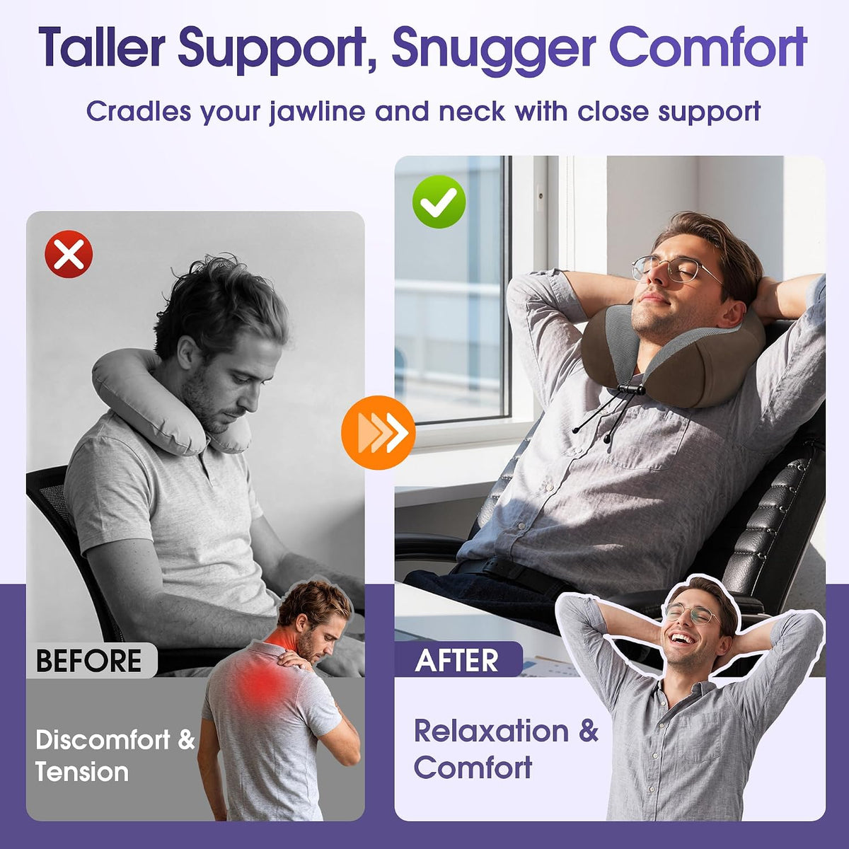 Neck Pillow for Airplanes, Memory Foam Travel Pillow, Black