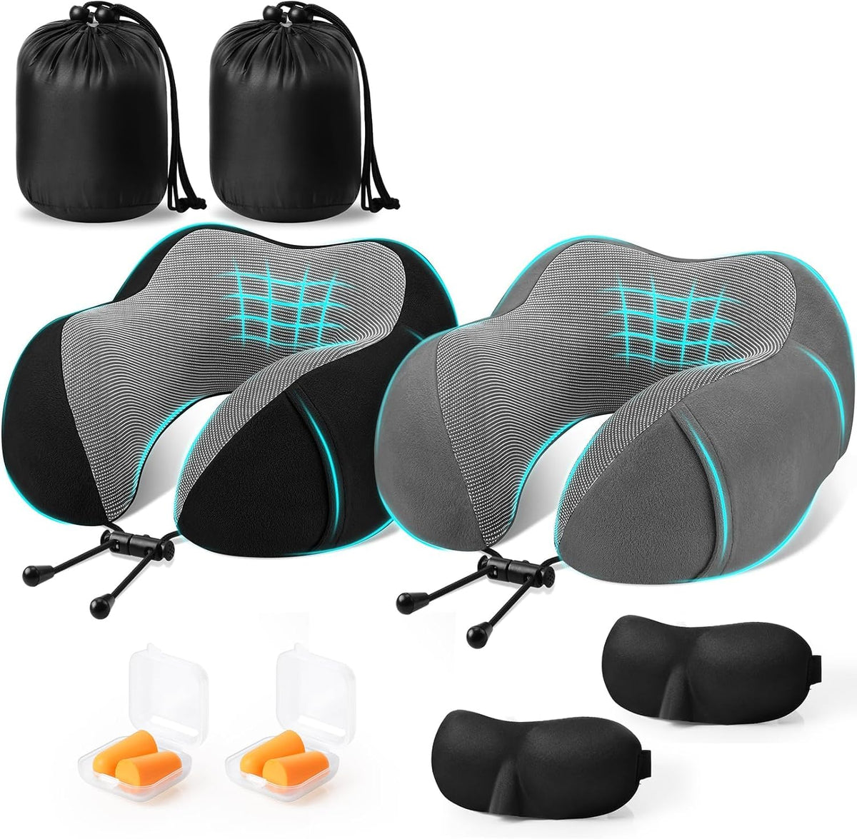 Neck Pillow for Airplanes, Memory Foam Travel Pillow, Black