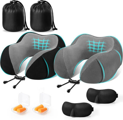 Neck Pillow for Airplanes, Memory Foam Travel Pillow, Black