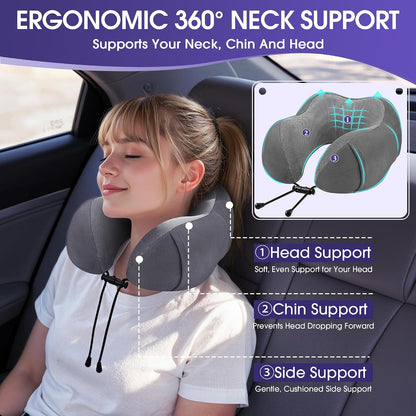 Neck Pillow for Airplanes, Memory Foam Travel Pillow, Black
