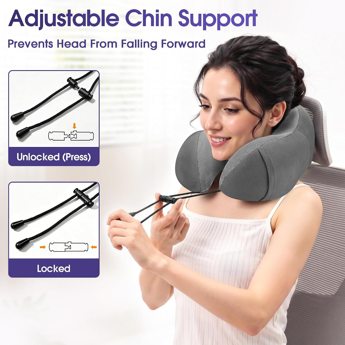 Neck Pillow for Airplanes, Memory Foam Travel Pillow, Black
