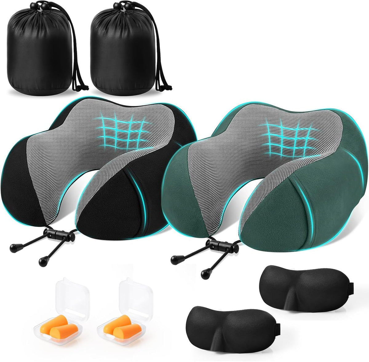 Neck Pillow for Airplanes, Memory Foam Travel Pillow, Black